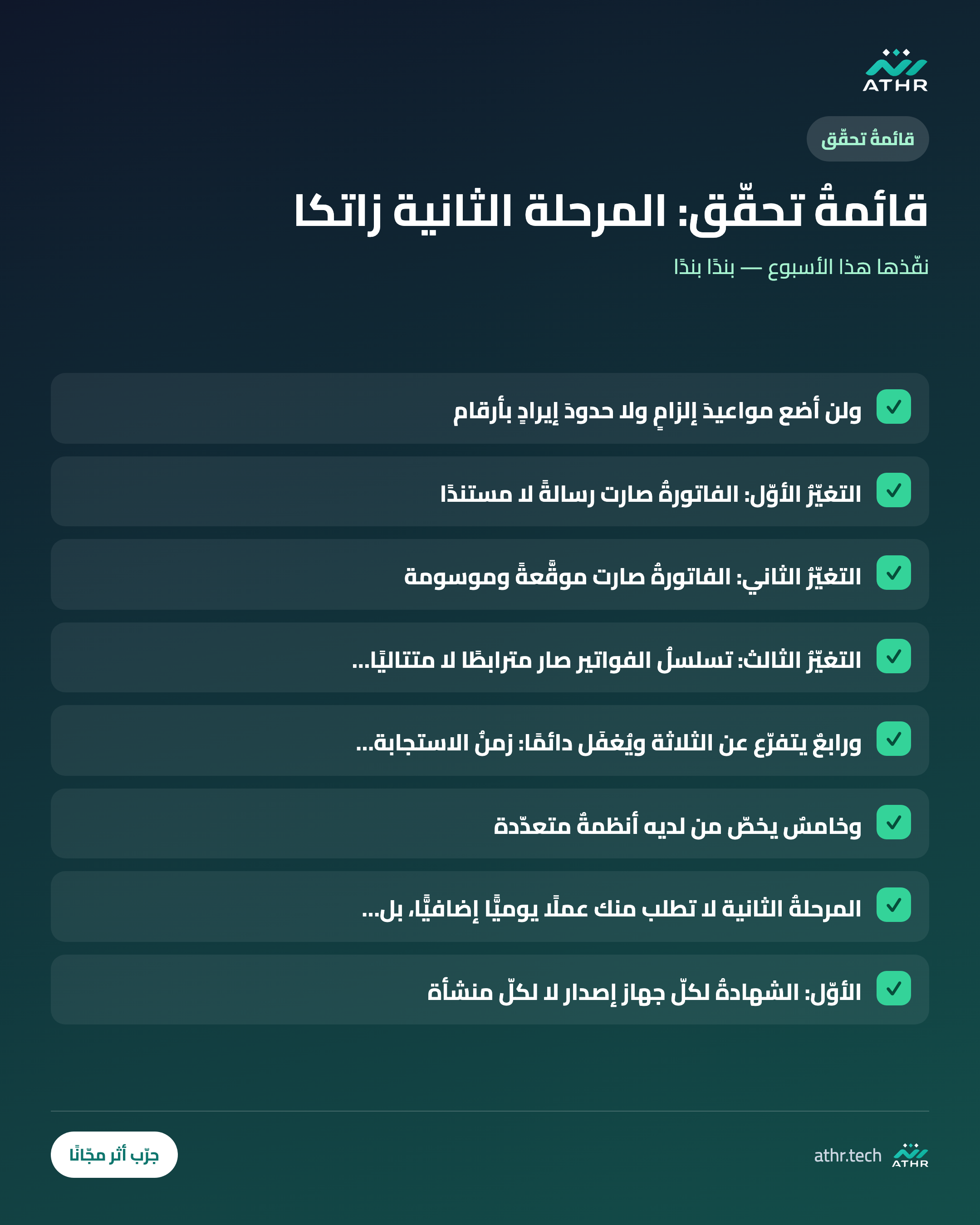 قائمةُ تحقّق: المرحلةُ الثانية من الفوترة الإلكترونيّة: الربطُ والتكامل خطوةً خطوة