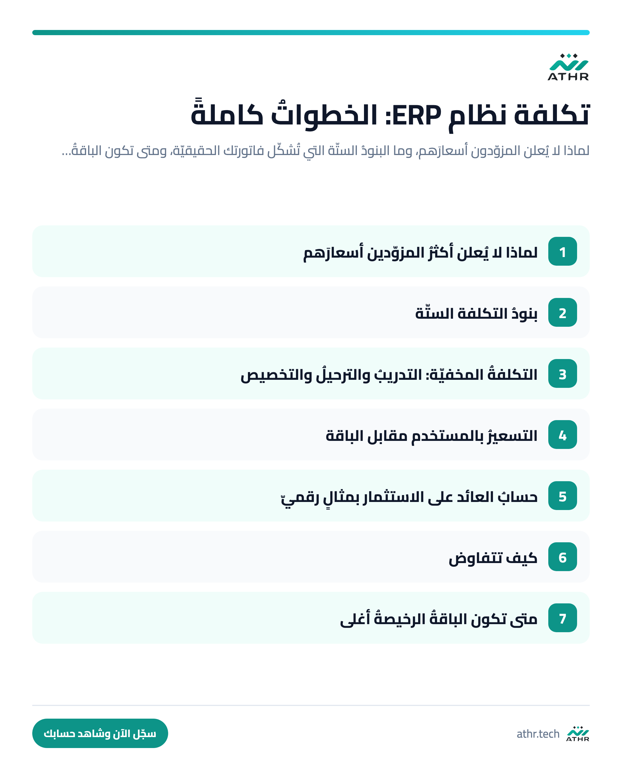 كم تكلفة نظام ERP في السعودية؟ تفكيكُ الفاتورة الحقيقيّة — الخطواتُ كاملةً بالترتيب